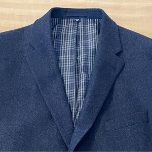 JOS A BANK Blue 100% Wool Blazer 44L  Sport Coat Elbow Patch Mens Jacket